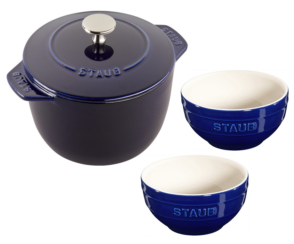 Cast Iron Rice Cocotte + Ceramic Bowl 3pcs Set